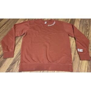 Caterpillar Sweatshirt‎ Mens Medium Orange Fleece Pullover Crewneck CAT Logo